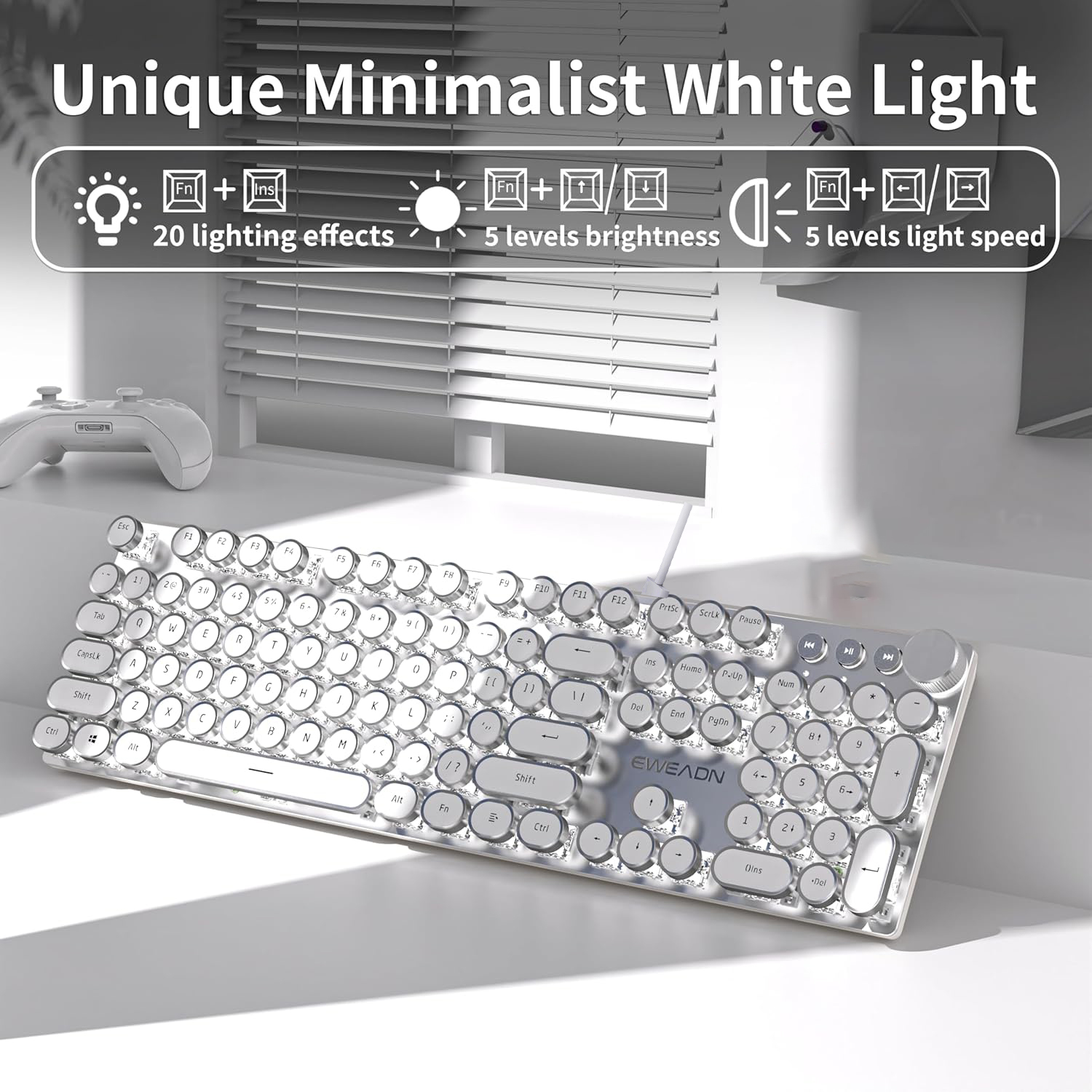 Gaming Keyboard Mechanical - EWEADN Wired Mechanical Keyboard, Retro White