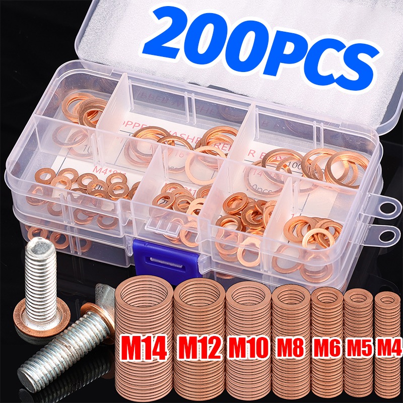 Gasket Mount Kit - 100/200PCS Copper Washer Assortment Kit M4