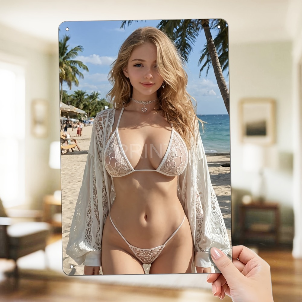 Brass Weight Plate - Blonde Bikini Curvy Girl Sexy Model