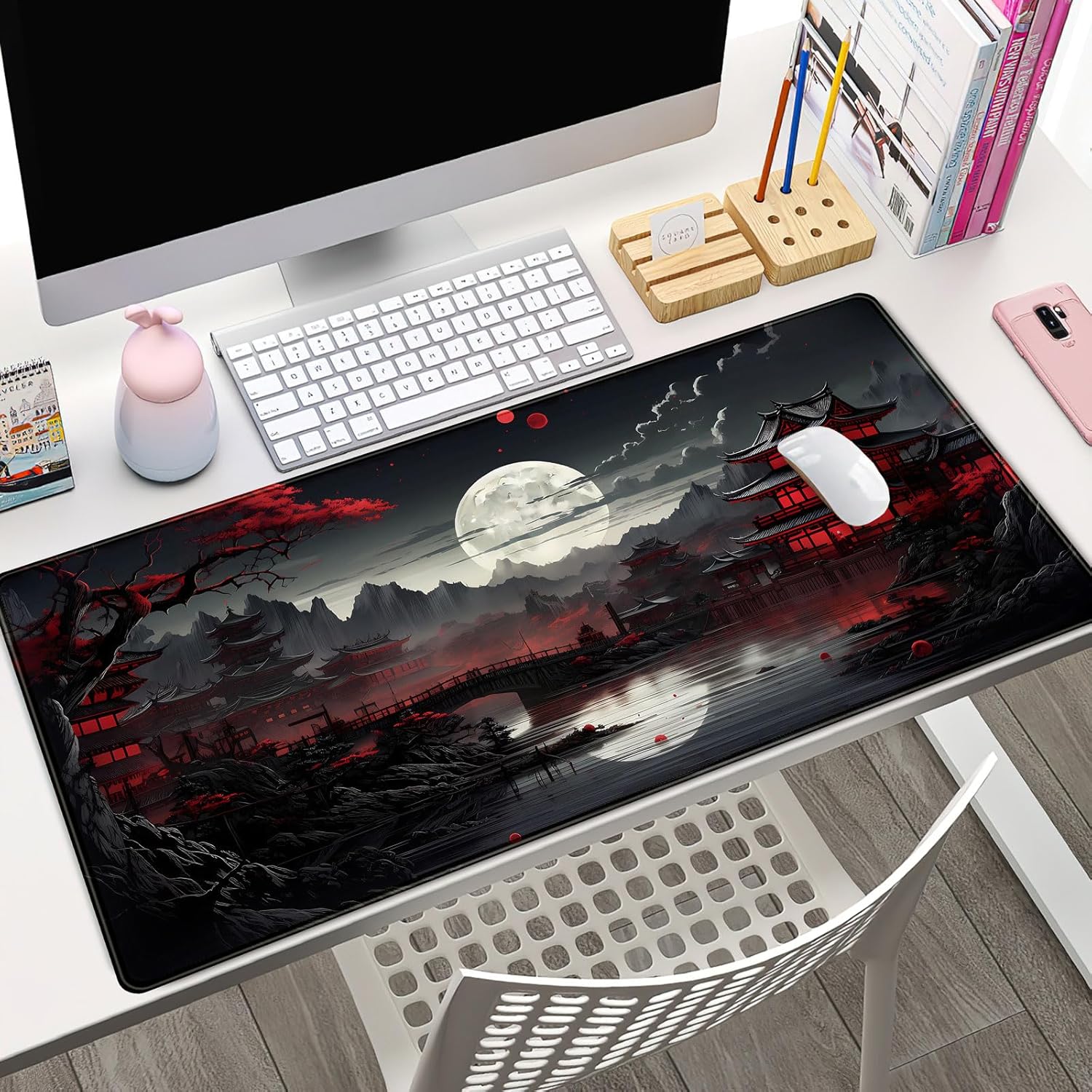 Japanese Desk Mat Riverside Fu - مراجعة Gaming Keyboard Mouse وسعره