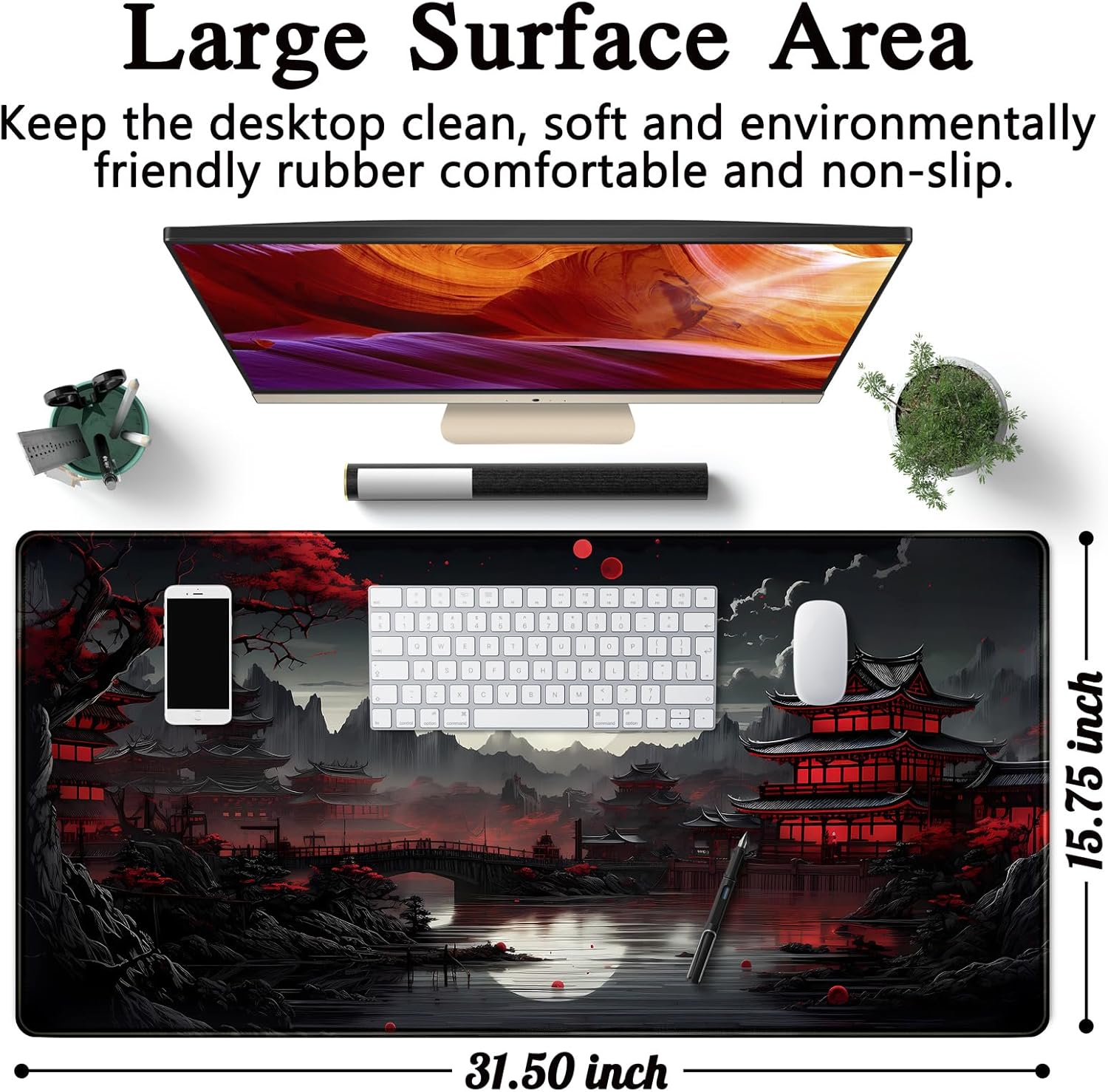 Japanese Desk Mat Riverside Fu - مراجعة Gaming Keyboard Mouse وسعره