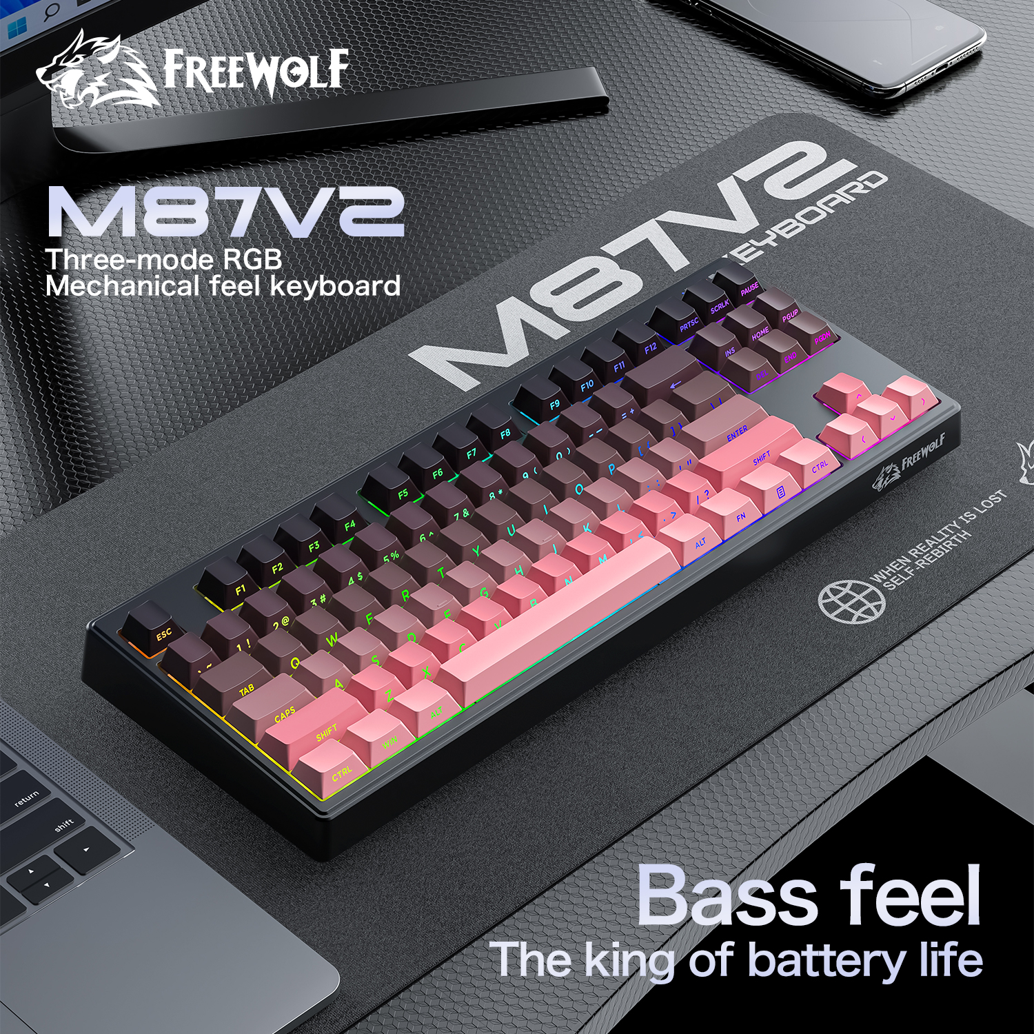FREEWOLF M87 V2 87 Keys RGB Me - مراجعة Keyboard Gaming Mac وسعره
