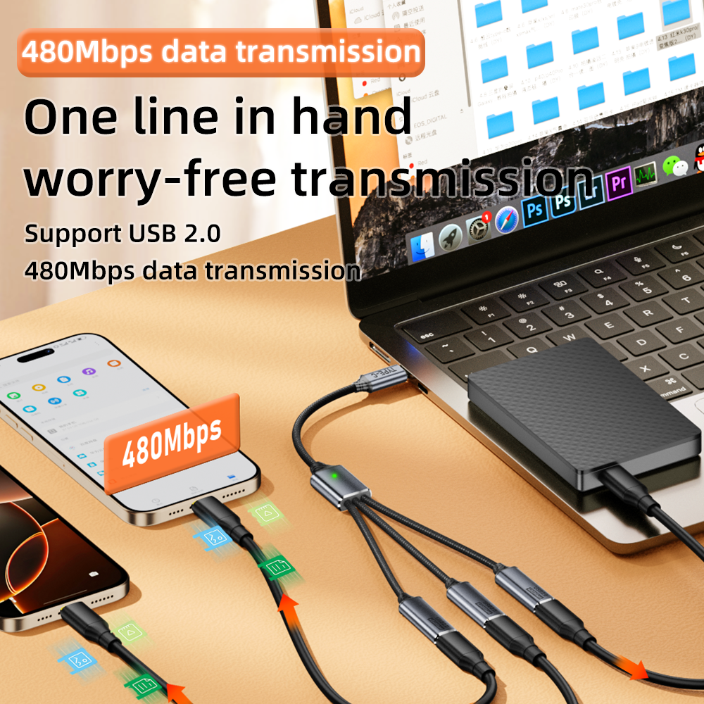 USB splitter cable 1-in-3outpu - مراجعة Gaming Keyboard Type C وسعره