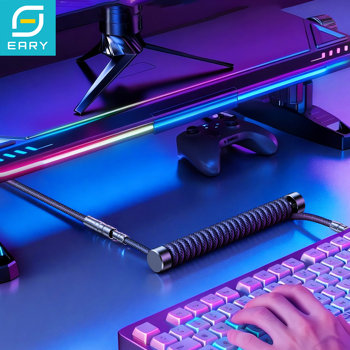 Eary 1.2m Coiled Keyboard Cabl - مراجعة Gaming Keyboard Type C وسعره