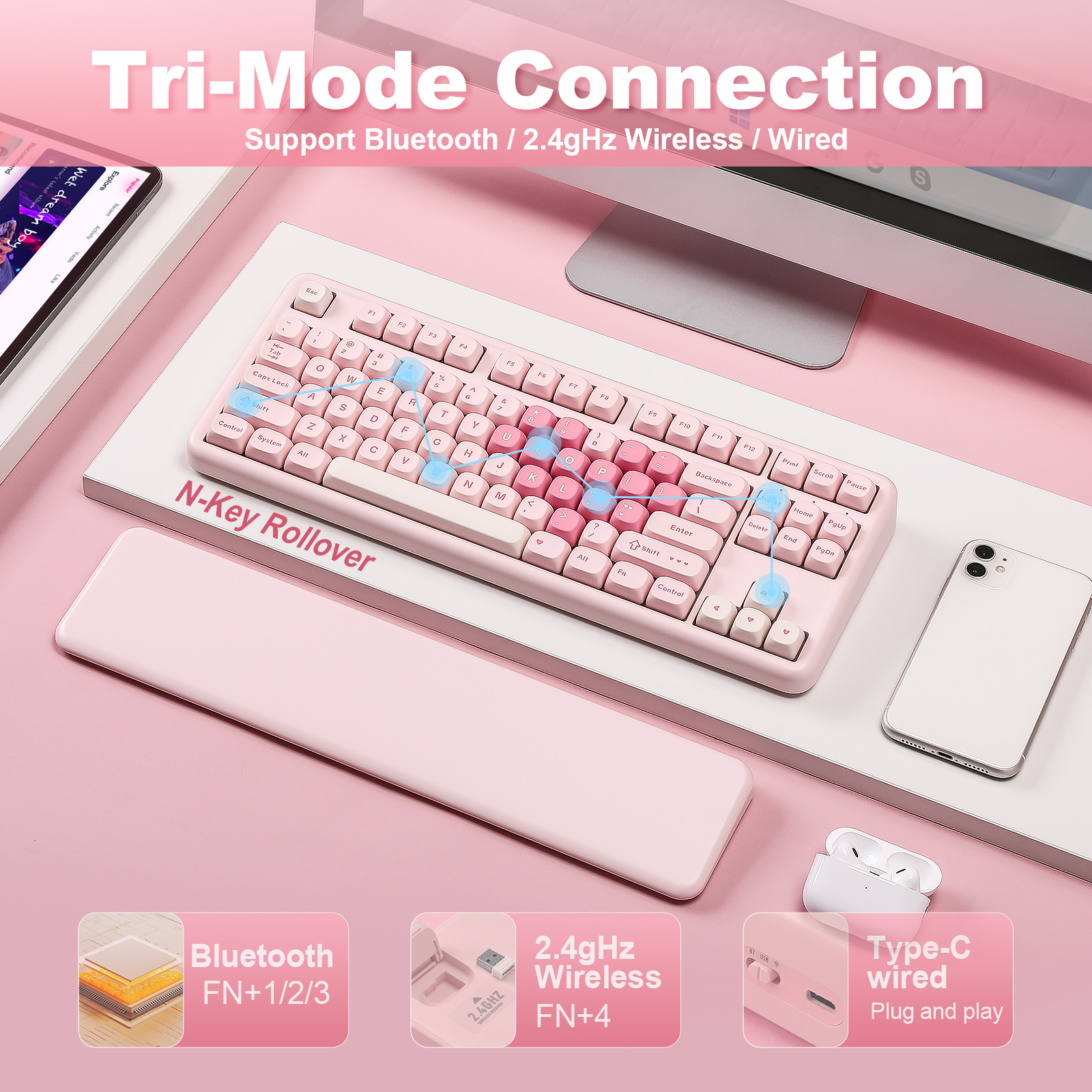 YUNZII B87 Pink Mechanical Gam - مراجعة Keyboard Gaming Mac وسعره
