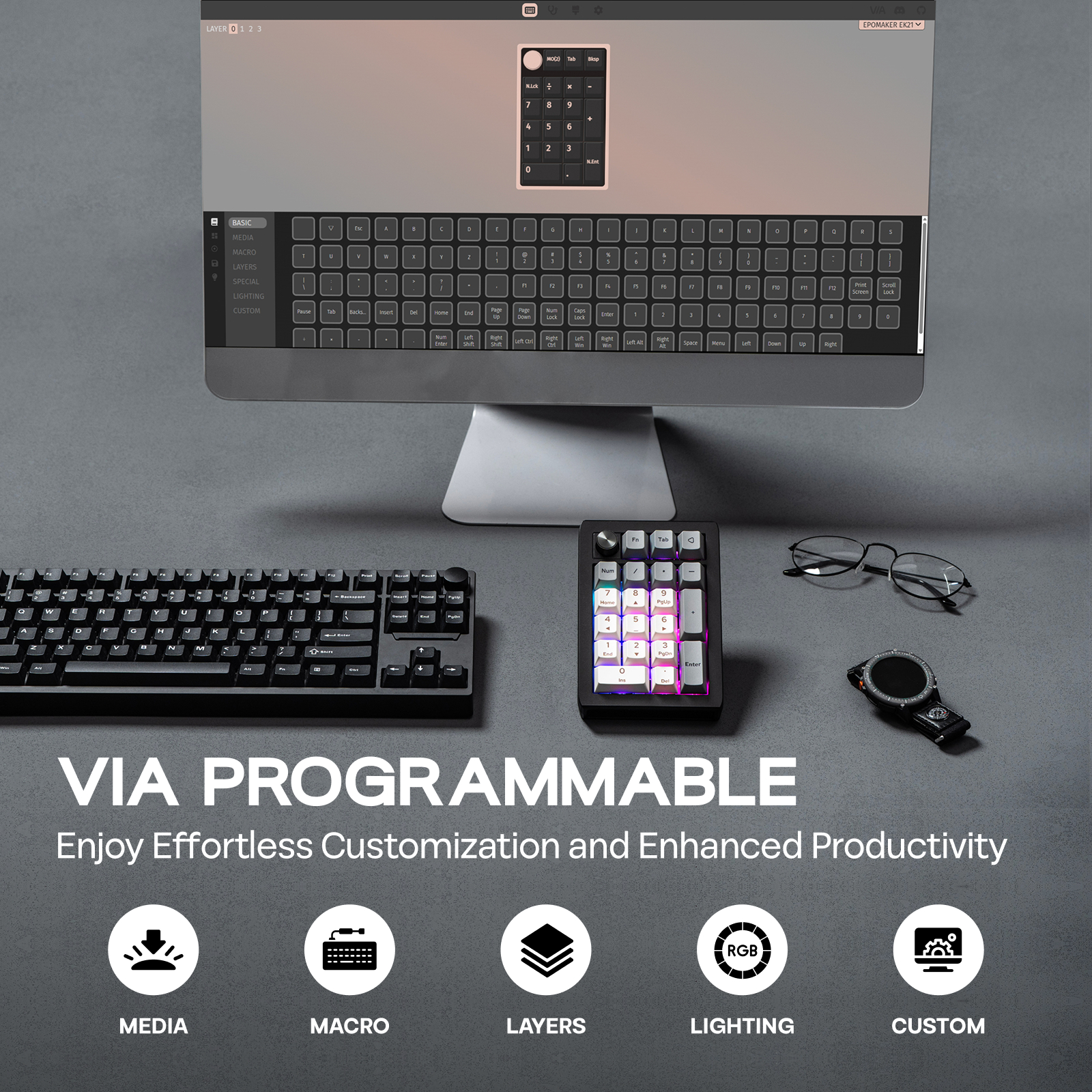 EPOMAKER EK21 VIA 20% Gasket W - مراجعة Keyboard Gaming Mac وسعره